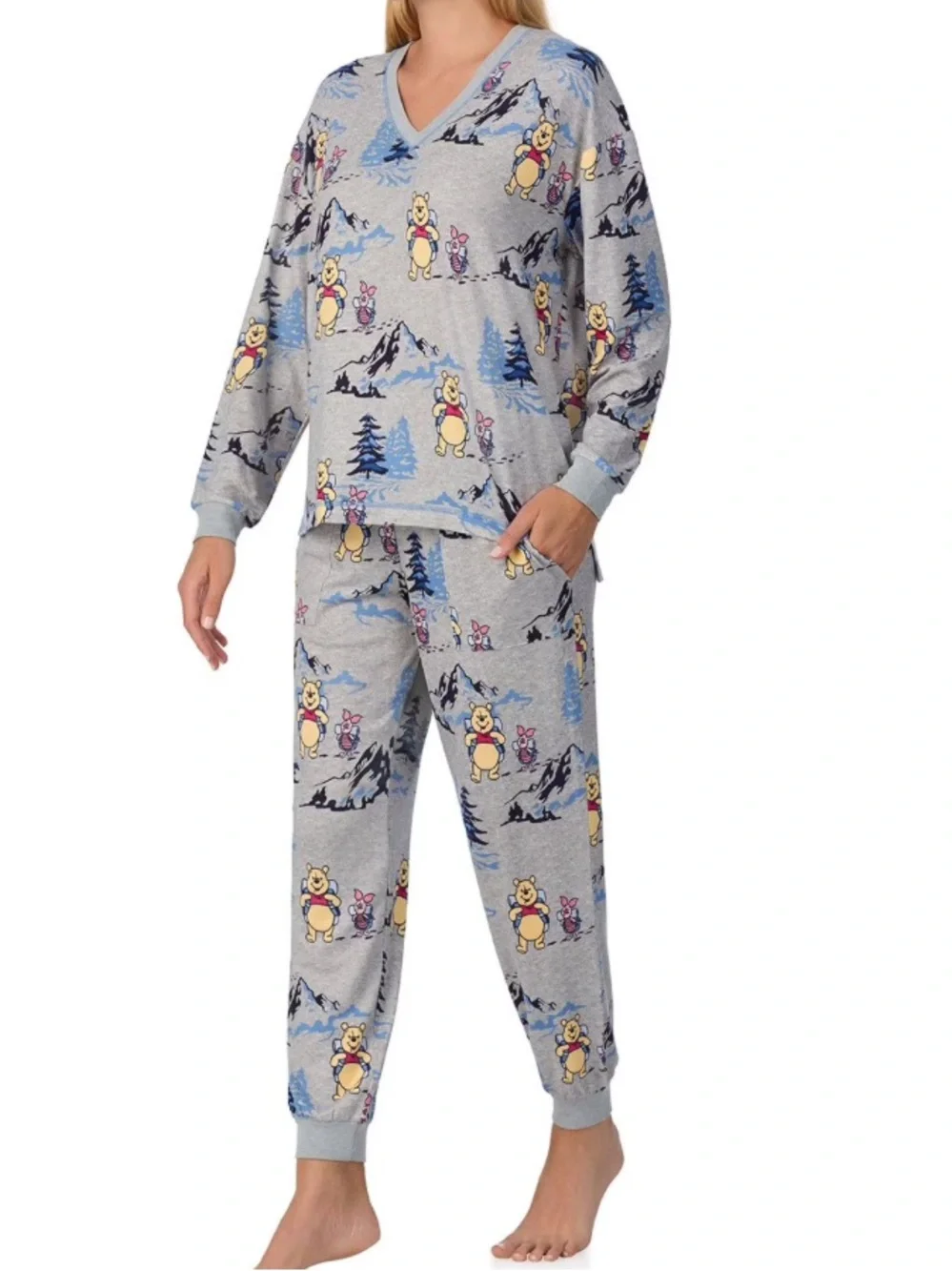 Disney Winnie the Pooh Pajama Set Adult M Cozy Mountain Print Lounge Set - Picture 2 of 8